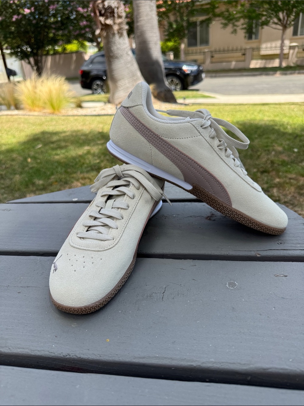 Puma Women's Suede Sneakers in Cream and Tan
